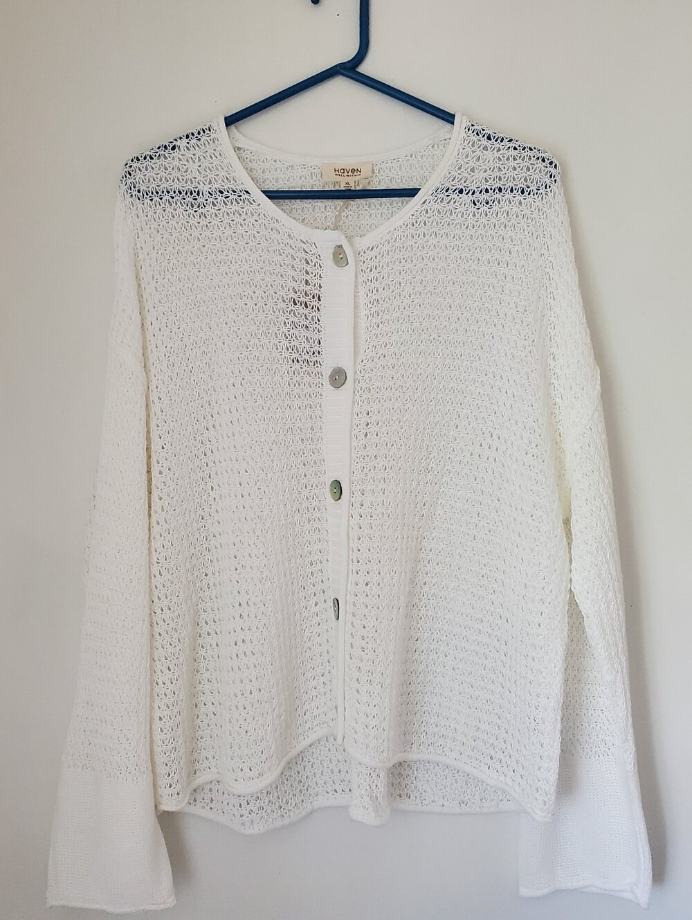 Haven Well Within Linen Blend Pointelle Sweater Cardigan Size XL Boho Cottagecor
